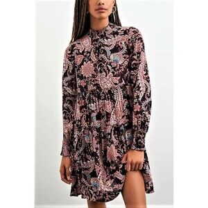 NWOT Anthropologie Cady Tiered Tunic Dress XS Black Paisley Boho Festival Hippie